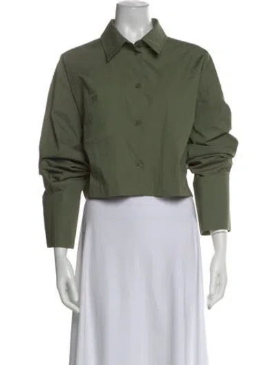 Pre-owned Helsa Long Sleeve Button-up Top In Green