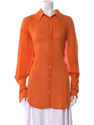Pre-owned Helsa Long Sleeve Button-up Top In Orange