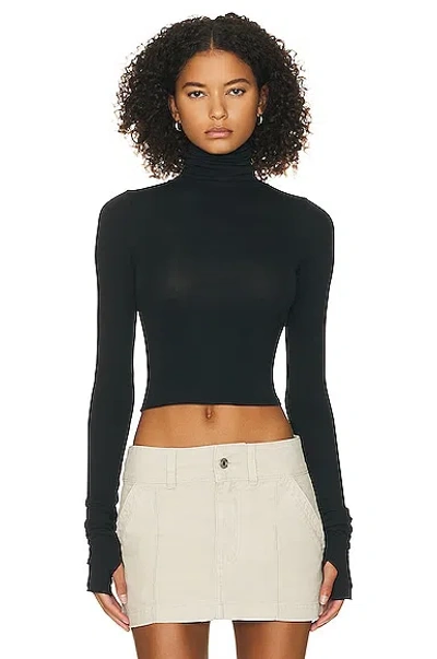 Helsa Jersey Long Sleeve Turtleneck In Black Ink