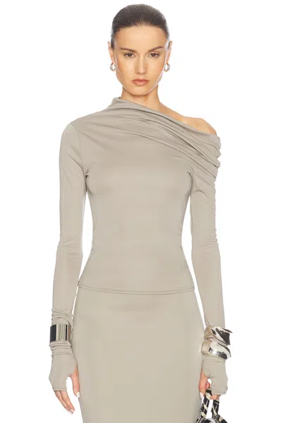 Helsa Matte Jersey Drape Shoulder Top In Oyster