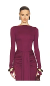 Helsa Matte Jersey Long Sleeve Top In Wine
