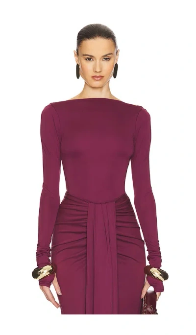 Helsa Matte Jersey Long Sleeve Top In Wine