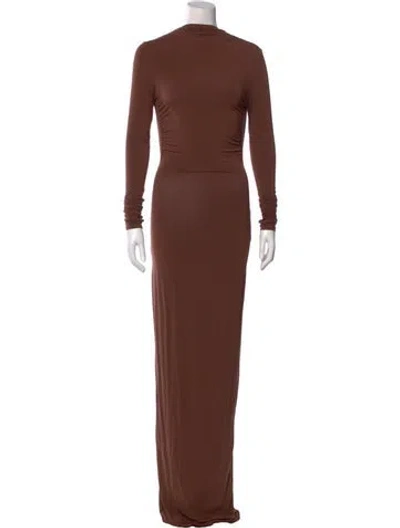 Pre-owned Helsa Mock Neck Long Dress In Brown