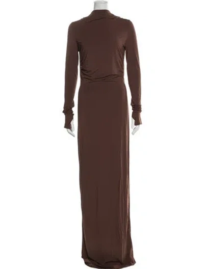 Pre-owned Helsa Mock Neck Long Dress In Brown
