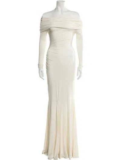 Pre-owned Helsa Off-the-shoulder Long Dress In Neutral