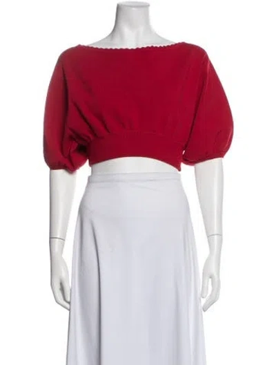 Pre-owned Helsa Off-the-shoulder Short Sleeve Crop Top In Red