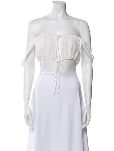 Pre-owned Helsa Off-the-shoulder Short Sleeve Crop Top W/ Tags In White
