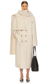 Helsa Oversized Coat With Detachable Scarf In Ivory