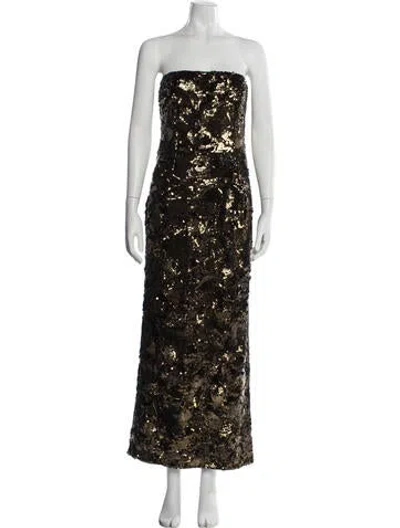 Pre-owned Helsa Patterned Long Dress W/ Tags In Gold