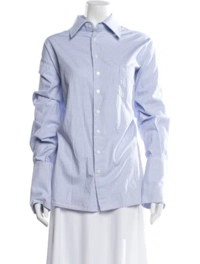 Pre-owned Helsa Patterned Long Sleeve Button-up Top In Blue