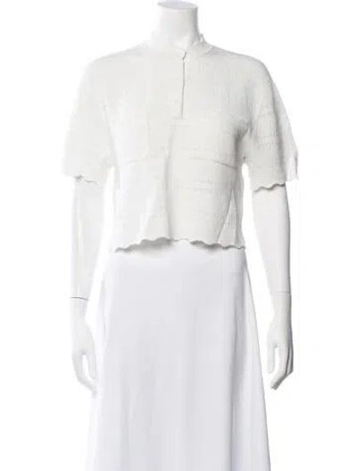 Pre-owned Helsa Patterned Mock Neck Sweater In White