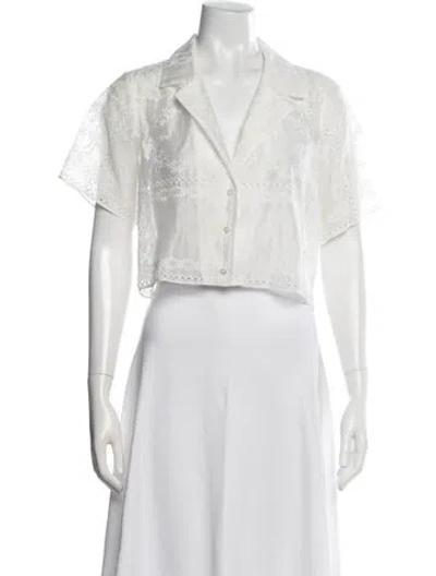 Pre-owned Helsa Patterned Short Sleeve Top In White