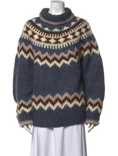 Pre-owned Helsa Patterned Turtleneck Sweater W/ Tags In Blue