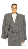 Helsa Pinstripe Double Breasted Blazer In Grey