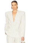 Helsa Pinstripe Double Breasted Blazer In Ivory & Brown Stripe