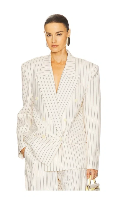 Helsa Pinstripe Double Breasted Blazer In Ivory & Brown Stripe