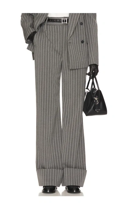 Helsa Pinstripe High Waist Cuffed Pants In Grey & White Stripe