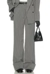 Helsa Pinstripe High Waist Cuffed Pants In Grey & White Stripe