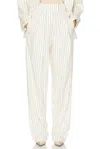 Helsa Pinstripe High Waist Pleated Suit Trouser In Ivory & Brown Stripe