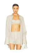 Helsa Pinstripe Poplin Bra In Cream & Black Stripe