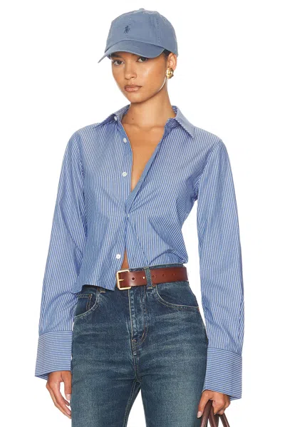Helsa Pinstripe Poplin Fitted Shirt In Blue Pinstripe