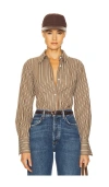 Helsa Pinstripe Poplin Fitted Shirt In Brown