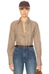 Helsa Pinstripe Poplin Fitted Shirt In Brown & Cream Stripe