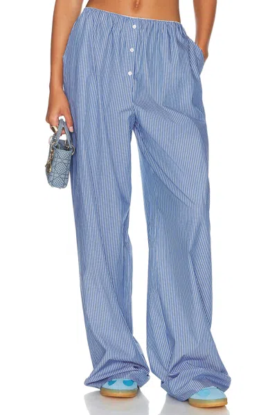 Helsa Pinstripe Poplin House Pants In Blue Pinstripe