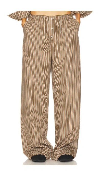 Helsa Pinstripe Poplin House Pants In Brown & Cream Stripe