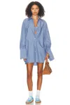 Helsa Pinstripe Poplin Oversized Shirt In Blue Pinstripe