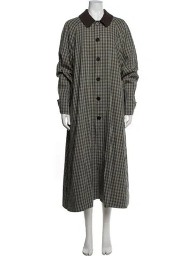 Pre-owned Helsa Plaid Print Coat In Green