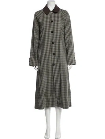 Pre-owned Helsa Plaid Print Coat In Green