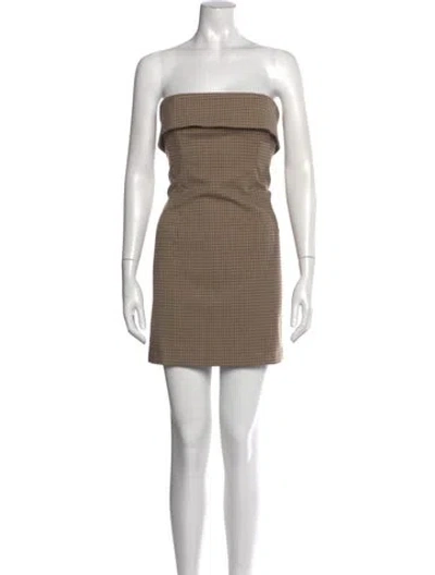 Pre-owned Helsa Plaid Print Mini Dress In Brown