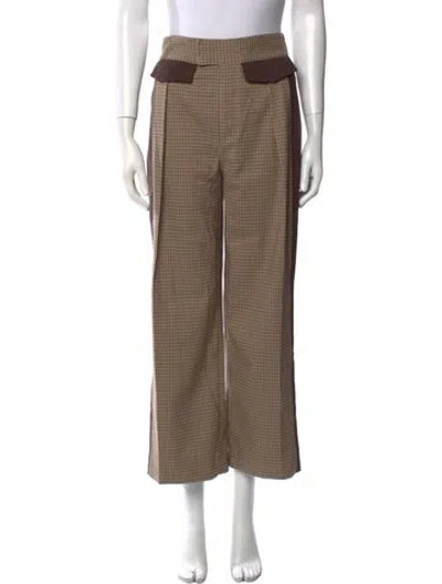 Pre-owned Helsa Plaid Print Wide Leg Pants In Brown
