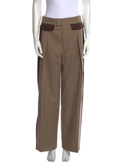 Pre-owned Helsa Plaid Print Wide Leg Pants In Brown