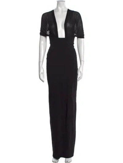 Pre-owned Helsa Plunge Neckline Long Dress In Black