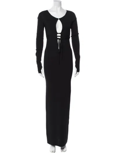 Pre-owned Helsa Plunge Neckline Long Dress In Black