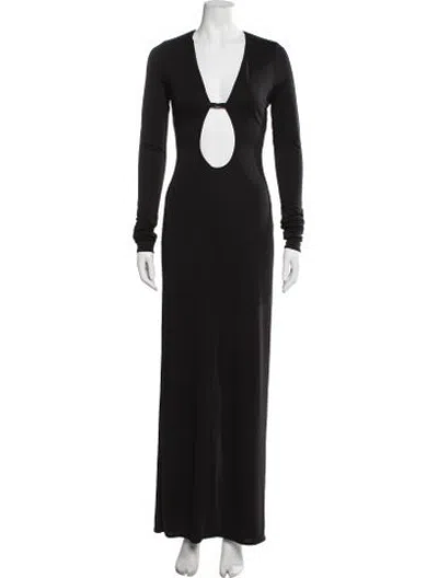 Pre-owned Helsa Plunge Neckline Long Dress In Black
