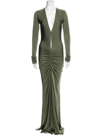 Pre-owned Helsa Plunge Neckline Long Dress In Green