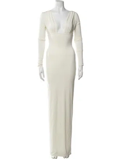 Pre-owned Helsa Plunge Neckline Long Dress In Neutrals