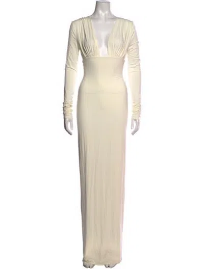 Pre-owned Helsa Plunge Neckline Long Dress In Neutrals