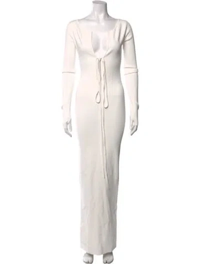 Pre-owned Helsa Plunge Neckline Long Dress In White