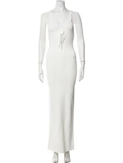 Pre-owned Helsa Plunge Neckline Long Dress In White