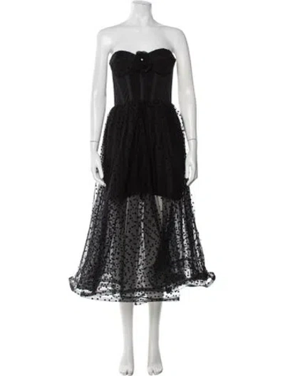 Pre-owned Helsa Polka Dot Print Midi Length Dress In Black