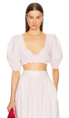 Helsa Poplin Cropped Peasant Top In Blush