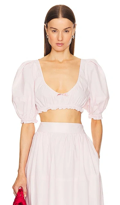 Helsa Poplin Cropped Peasant Top In Pale Pink