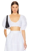 Helsa Poplin Cropped Peasant Top In White
