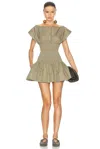Helsa Rib Mix Shirting Mini Dress In Olive Green