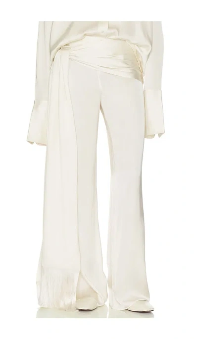 Helsa Satin Pants With Tie And Fringe In White