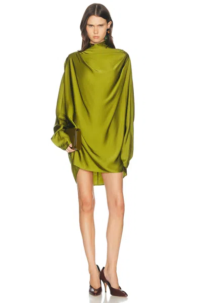 Helsa Satin Shirt Dress In Green